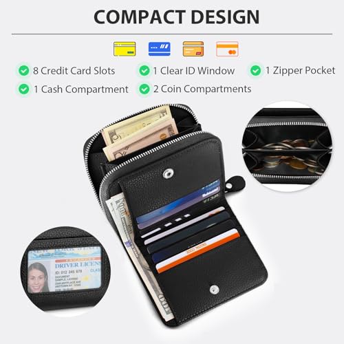 Image of XINNSTAR Genuine Small Wallet for Women, Slim RFID Blocking Credit Card Holder with ID Window, Compact Purses for Women with 11 Card Slots