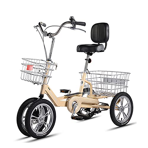 三輪自転車 大人用三輪車三輪クルーザーバイク、後部座席とシートバックレストバスケット付き、高炭素鋼フレーム、高齢者、女性、男性、サイクリング、ペダリング用