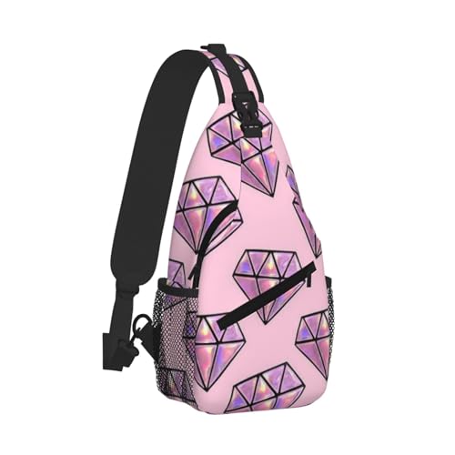 Cross Chest Bag Diagonally-Pink Diamond Pattern Print Durable Hiking Daypacks With Large Capacity For Women Men2