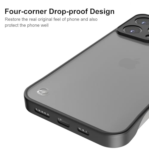 Image of Amazon Basics Cover for iPhone 16 Pro |Hybrid Frameless|Full Camera Protection|Raised Edges|Frosted Matte Translucent Bumper Case(Black)