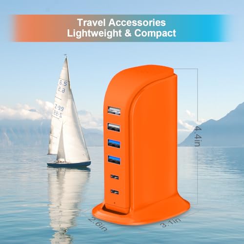 Upoy Dual USB C Charger Block, Charging Station for Multiple Devices 45W Total, USB Tower Hub Travel Ready, 6 Ports Charging Blocks for Guest Room, Office, Desk — view 3