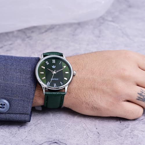 Image of CRESTELLO Faux Leather Strap Analog Wrist Watch for Men (Black /Blue /Green /Brown /Silver Dial) | CR-WT044