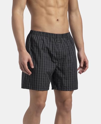 Image of Jockey 1222 Men Super Combed Mercerized Cotton Woven Checkered Boxer Shorts with Back Pocket (Pack of 2, Colors & Prints May Vary)