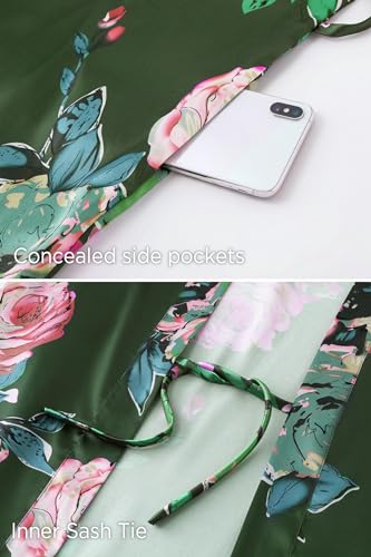 Image of BABEYOND Women's Kimono Robe Long Satin Silky Floral Lightweight Bridesmaid Wedding Bachelorette Party Robe