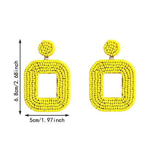 Beaded Drop Earrings Handmade Seed Bead Heart Hoop Dangle Earrings Bohemia Statement Earring Studs For Women Girls Filled Earrings For Women (Hot Pink, One Size) #TOP3
