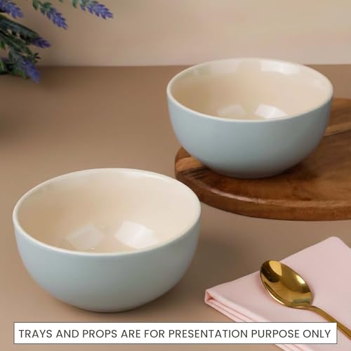 Image of The Earth Store Grey Mellow Ceramic Bowl Set of 4, 450 ML Each | Dishwasher & Microwave Safe Serving Bowls for Snacks, Soup, Dal, Curry, Pasta, Vegetables and More | Perfect for Gifting, Daily Use