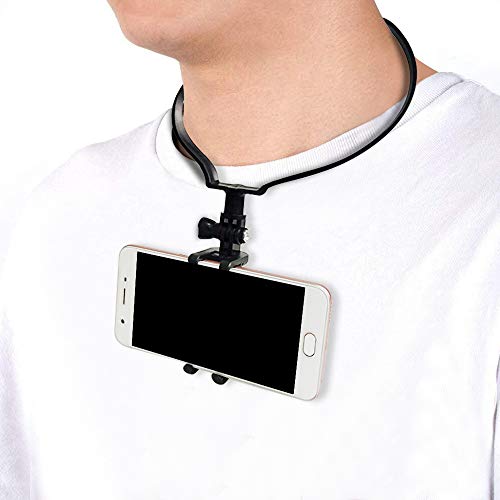 APEKX Hands Free Phone Neck Holder for iPhone, for Android, for Gopro and Action Camera, Selfie Chest Mount for Vlogging/Tiktok/YouTube/Video Recording/Live Streaming, Black