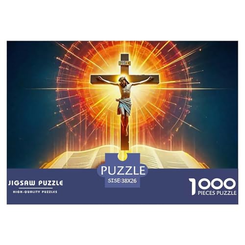 Gesù - Religione 1000 pezzi per tutta la famiglia: libro aperto con croce e luce per donne, regali per uomini e adulti 38x26 cm/1000 pezzi