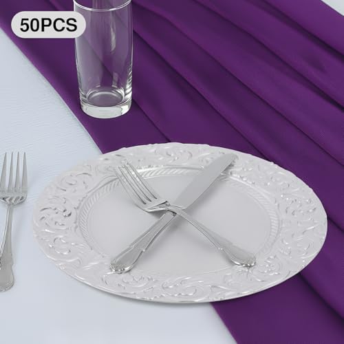 50 Platos Decorativos Redondos Plástico 13 Pulgadas Plateado miniatura 3