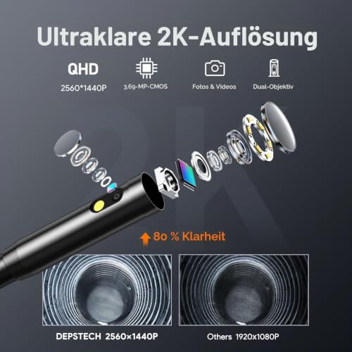 DEPSTECH 2K Endoskopkamera mit Licht: 2560P QHD Dual Lens Inspektionskamera – Ansicht 2