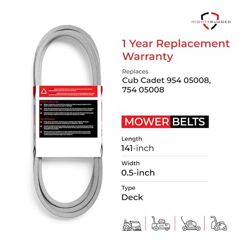 Image of 954-05008 Deck Belt Replacement for Cub Cadet, Length 141 inch, Heavy-Duty, Durable, Aramid Cord Belt Replaces 754-05008, Toro 111178, 114-0453 for RZT-L50, RZT-S50, RZT-L50KW, RZT-L50KH, Toro ZS, SS, SW