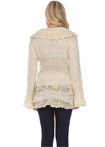 SIMPLY COUTURE Women's Winter Casual Open Front Pom Pom Long Sleeve Crochet Knit Cardigan Sweater3