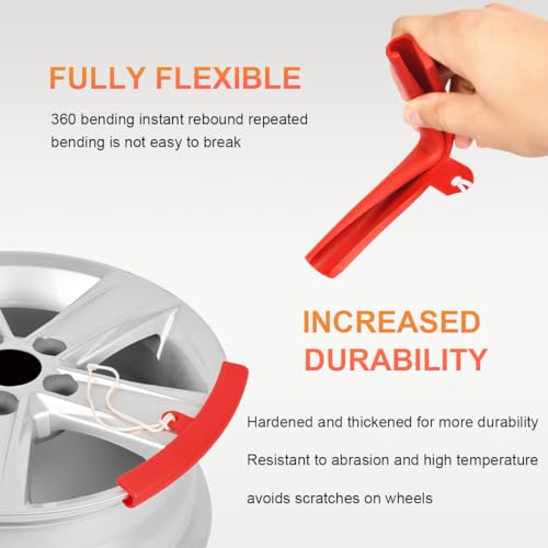 Image of KVAEY 5 PCS Car Tire Changing Rim Protector, Flexible Anti-Scratch Fixing Tyre Rim Protective Cover, Perfect Arc Fit Wheel Changing Rim Edge Savers for Cars SUVs Motorcycle (Red)