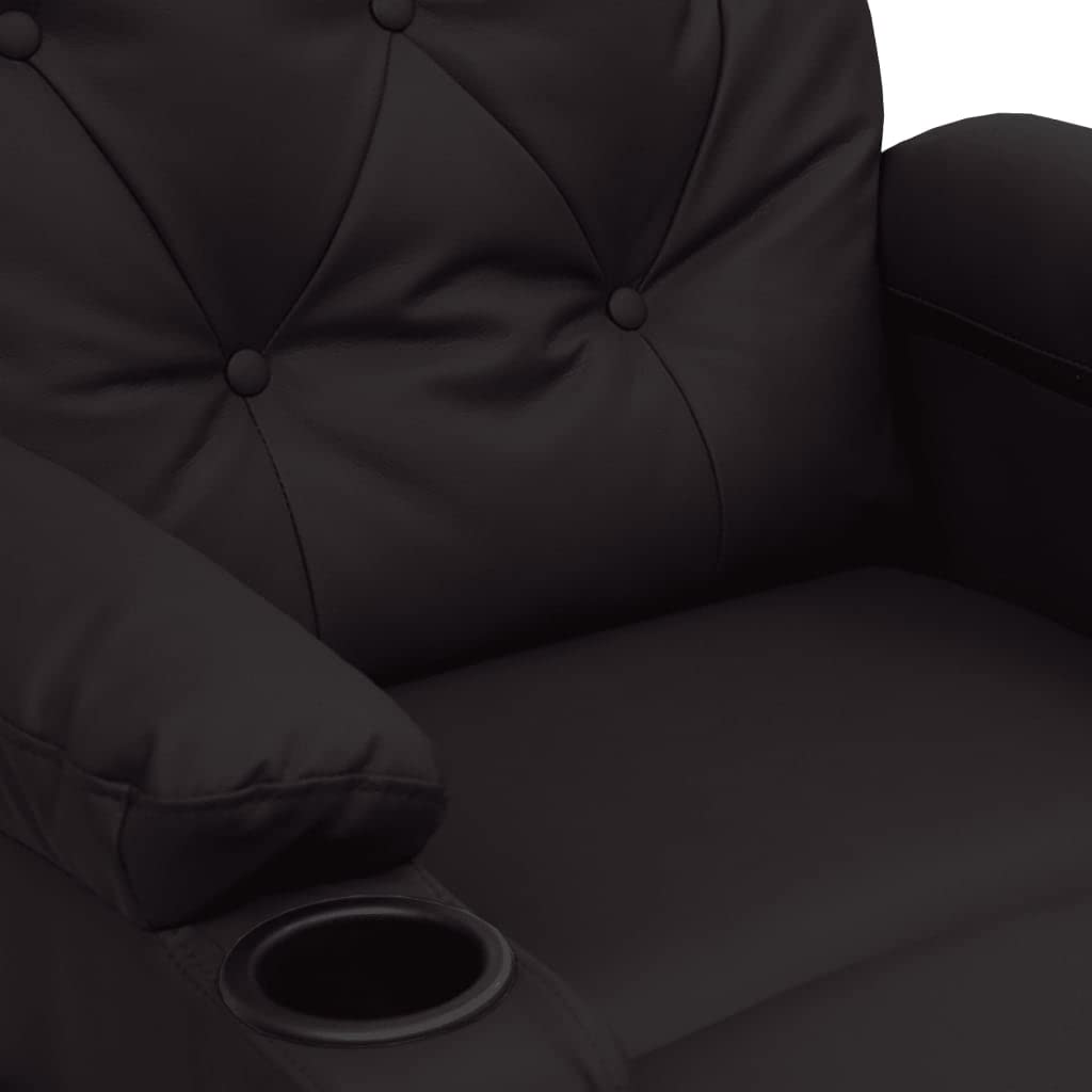 Fotel relaksacyjny czarny sztuczna skóra z ręczną funkcją leżenia, regulowany, z podłokietnikami, stabilna rama drewniana, ergonomiczny, do salonu, biura, kącika do czytania, wypoczynku i