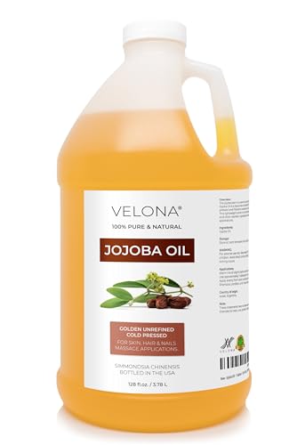 velona Jojoba Oil - 1 Gallon / 128 Fl Oz | 100% Pure and Natural | Golden Unrefined Cold Pressed Hexane Free | Moisturizing Face Hair Body Skin Care Cuticles
