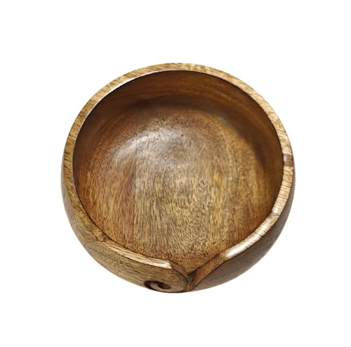 Image of Handmade Acacia Wood Yarn Bowl - Large Knitting & Crochet Holder for Tangle-Free Crafting - 6.5 inch x 3 inch (Walnut) - Gift for Knitters & Crocheters