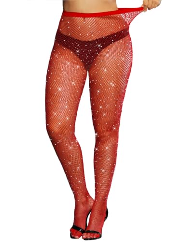 Image of VINICUNCA Fishnet Stockings for Women Sparkly Rhinestone Fishnet Tights Glitter Fish Nets