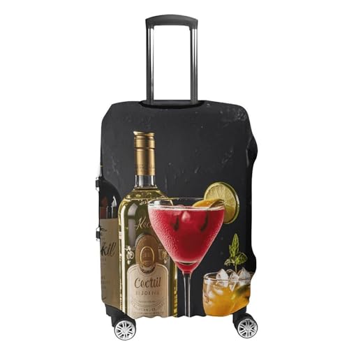 Cocktail Glasses And Wine Bottles Luggage Cover, Washable Elastic Suitcase Cover Protector Fit 18-32 Inch Luggage4