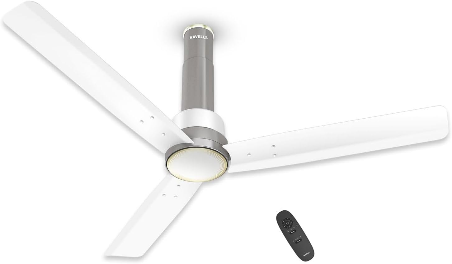 Havells 1200mm Elio Prime BLDC Ceiling Fan | Remote Controlled, High Air Delivery Fan | 5 Star Rated, Upto 60% Energy Saving, 2+1* Year Warranty | (Pack of 1, Mist Pearl White)