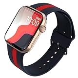 SINGEAR スポーツストライプループバンド Apple Watchバンド 45 44 42 41 40 38mmに対応 ソフトシリコンリストバンド 交換用ストラップ クラシッククラスプ付き iWatch Series SE 9 8 7 6 5 4 3用 レディース メンズ, ブルー-レッド, 38/40/41mm fit Wrist 5.7"-8.66"