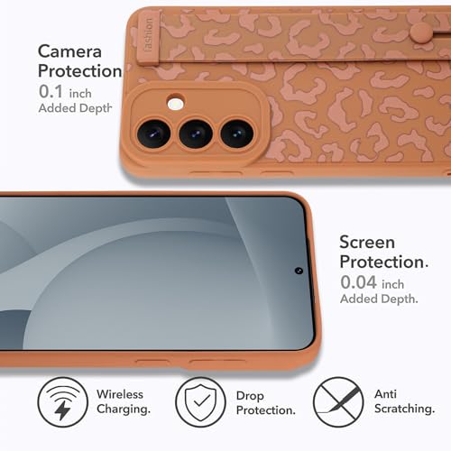 Image of Compatible with Samsung Galaxy S25 Case with Strap Wrist Brown | Cheetah Print Shockproof Soft TPU Protective Cover for Women Girls, Slim Anti Scratch Case 6.2 Inch, Brown