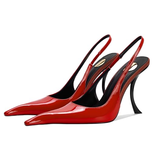 Slingback Heels for Women Pointed Close Toe Kitten Heels Patent Pumps Dress Party Comfy Stiletto 4 Inch Dress Shoes - Main Image