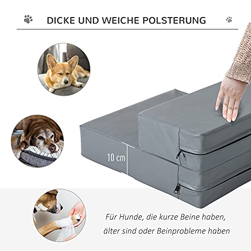 PawHut Tiertreppe Tierunterlage Klappbar Hundetreppe Treppe Unterlage für Katze und Hunde Grau L42 x B39 x H20 cm