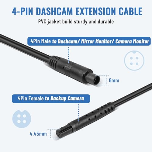EWAY 4 Pin Extension Cable (16.5FT/5M) for Dash Cam Rear View Backup Camera Reverse Car Recorder Mirror Dashcam 4PIN Male to Female Extender Extension Cord Cable Wire, Pure Copper No Lagging by EWAY - Image 2