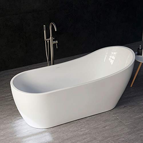 Woodbridge 67" Acrylic Freestanding Bathtub Contemporary Soaking Tub With Chrome Overflow And Drain, Bta1508-C,White #TOP2