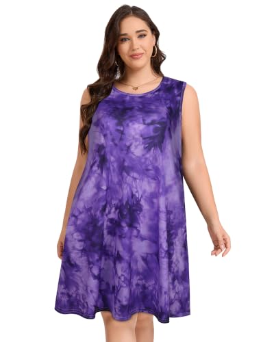 Image of elescat Plus Size Summer Dresses for Women Sleeveless Pockets Beach Tshirt Tank Sundress 2026