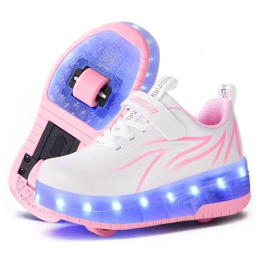 flintronic Zapatillas con Dos Ruedas para Niña, Zapatos con Dos Ruedas para Niñas, Luces LED Coloridos Parpadeante Zapatos de Skate para Niña, Carga con USB Calzado de Skateboarding, Rosa, EU33