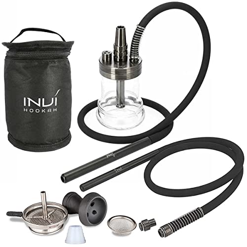 INVI Nano Edelstahl 2-Schlauch-Reise-Shisha mit Transporttasche, 2 Schlauchsets, Wasserpfeife, Hookah, mit Smokah…