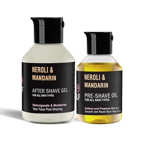 Image of Pink Woolf PreShave Oil & AfterShave Gel (NEROLI & MANDARIN), Shaving Combo For Men, Suitable For All Skin Types - 50ml & 110 ml (Pack Of 2)