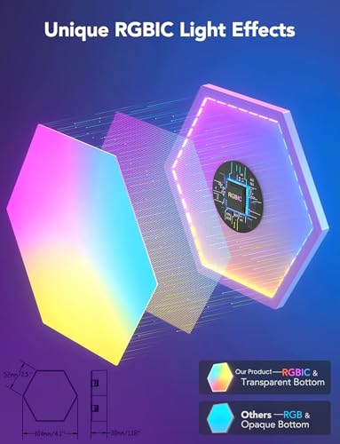 Image of STONEBROOK Smart RGB + IC Hexagon Light Panels, DIY Wall Lights with Music Sync, Alexa & Google Assistant, Wi-Fi App Control,Gaming Lights for Gaming Setup, Gaming & Bedroom Decor (10-Pack)