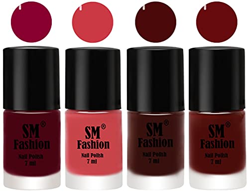 Image of Nail Polish Combo Set (Pack of 4) Quick Dry Gel Finish Nail Paint | Boysenberry,Punch Pink,Wine,Wine Red | 7 ml Each
