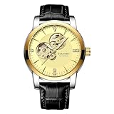 W WOLF-CUB Orologio da uomo automatico meccanico Tourbillon Slef-Wind Luxury cinturino in acciaio inox impermeabile luminoso data orologio da polso (nero e oro)