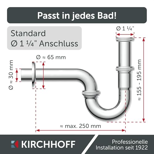 KIRCHHOFF 98801110 Röhrensiphon Siphon, Abfluss, Ablaufgarnitur für Waschbecken und Waschtisch, Geruchsverschluss, Abflussrohr, 1 Stück