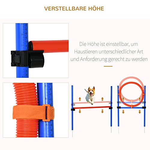 PawHut Agility-Übungs-Set Slalom-Hürden-Sprungring 3 in 1 Hundesport Trainingsplatz PE Blau+Rot
