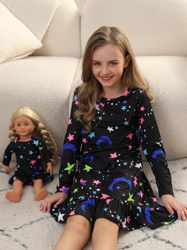 Bow Dream Toddler Girl Dress Cute and Matching American Girl Doll Clothes Accessories for Girls Dresses Star Night3