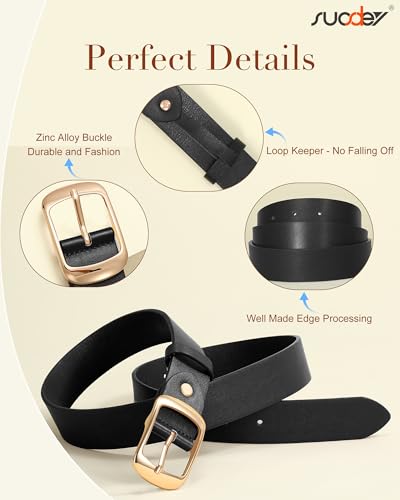 Image of Fashion Women Leather Belts for Jeans Designer Belts for Dress Pants with Gold Double O-Ring Buckle