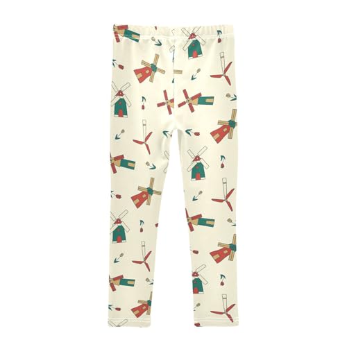 Girls Basic Leggings Baby Girls Pants Windmill Cartoon Soft Footless Stretchy Tights Pants 4-10Y2