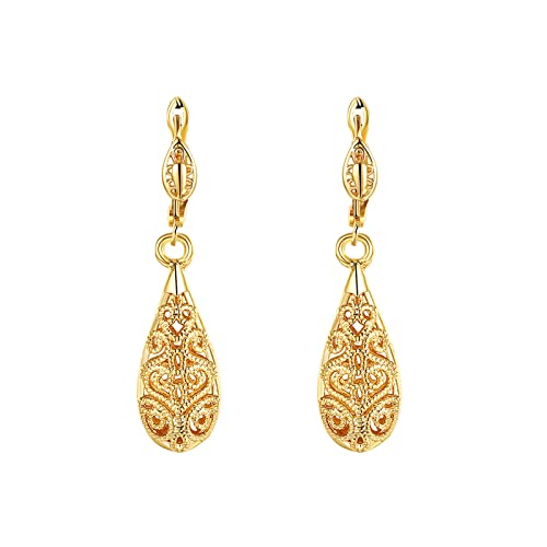 Gold Dangle Earrings for Women, 18K Gold Plated Waterdrop Cutout Drop Earrings