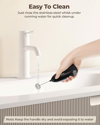 Image of SIMPLETASTE Milk Frother Handheld Electric Foam Maker, Drink Mixer with Stainless Steel Whisk for Cappuccino, Bulletproof Coffee, Latte, Midnight Black, without Stand, Battery Operated