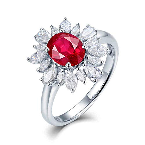 Banemi 750(18 Karat) Weißgold Ringe Frauen, 1.2ct Rubin Partnerring Gravur mit Diamant Jubiläumsringe für Sie Größe 45 (14.3)