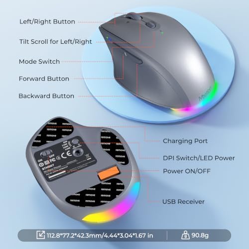 MEETION Gray Wireless Bluetooth Mouse, Rechargeable Ergonomic Mouse - 5