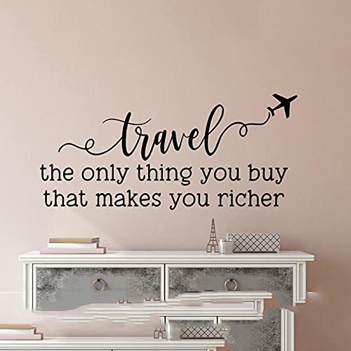 QIANGTOU Décoration Murale de Voyage - Décalque de Vinyle de Voyage - Mur de Voyage po - Voyagez la Seule Chose Que Vous Achetez Qui Vous Rend Plus Riche 161x73cm Cover