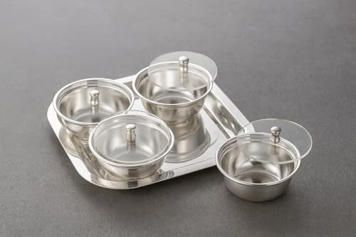 Image of Silverglow Panache Serving Set | Silver Plated Bowl Set of 9 | Dry Fruits, Snacks containers | Serving Tray Bowl Set | Tableware Set | Perfect Diwali, Office, Wedding Return Gift