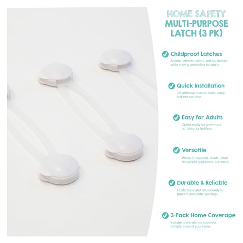 Image of Regalo 3 Pack Child Safety Cabinet Locks, No Drill Adhesive Baby Proofing Latches for Drawers, Fridge and Cabinets, Multi-Purpose 3M Straps, White