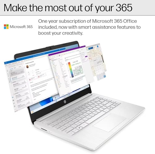 Image of HP New Everyday Slim Laptop • Microsoft Office 365 Included • Intel Core | 11.5 HRs Battery | Copilot AI | 4GB RAM • 64GB SSD | Windows 11 no Mouse | Snow White