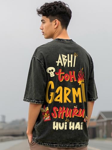 Image of Bewakoof Men's Cotton Typography Oversized Fit Half Sleeve Round Neck T-Shirt | Casual Wear | Street Wear | Oversized t Shirt for Men Cotton | Baggy